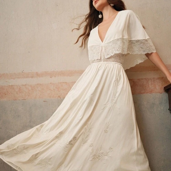 Chic Cream Lace Midi Dress - Picture 4 of 9